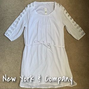 New York & Company White 3/4 Sleeve Dress